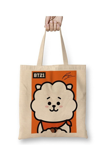 Toyaso Bt21 Rj Bts White Cloth Bag Long Handle Shopping Bag Beach Bag
