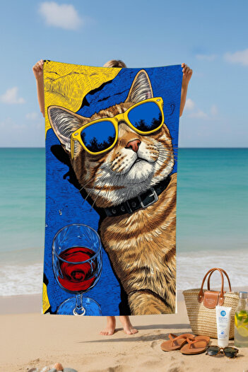 BETHA Cat with Glasses Patterned Cotton Beach Towel – Patterned Design