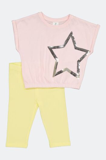 Panolino Panolino® T-shirt and tights set, stars, girls, pink yellow - 116 cm
