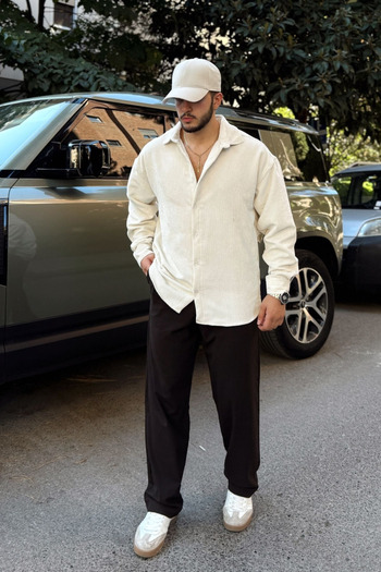 Livio Ferri Yotau Men's Oversize Fit Corduroy Long Sleeve Shirt Jacket