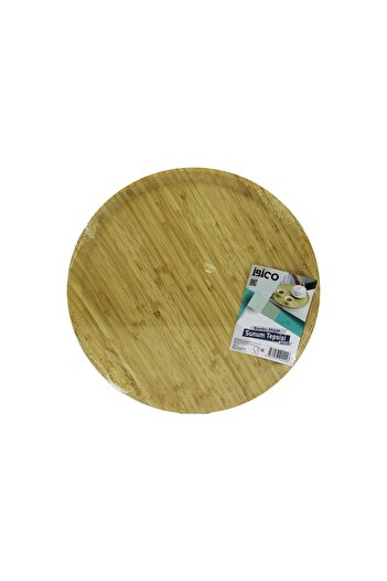 Light up Round=38cm wooden bamboo serving tray - wood