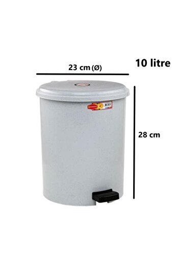 Omnipazar Sy-4230 Gray Pedal Round Trash Can with Inner Bucket 10 Liters
