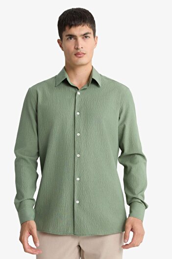 DeFacto Modern Fit Polo Yaka Krinkıl Uzun Kollu Gömlek F1767AX25AU