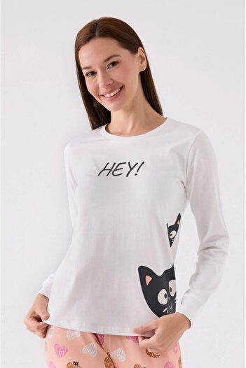 DREAM FASHION Women's White Long Sleeve Pajama Set