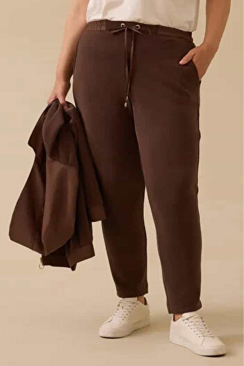 Galaxie Women's Plus Size Lace-Up Ankle-Length Pants - Brown
