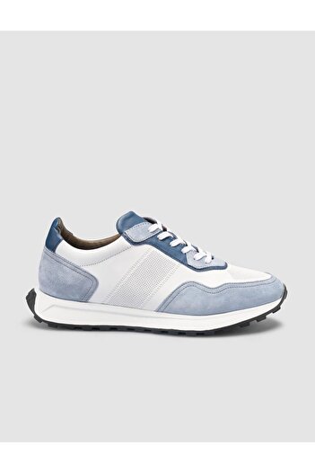 Cabani 100% Genuine Leather White - Blue Lace-Up Men's Sneakers