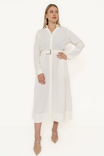 Yola Women's Solid Midi Dress with Long Sleeves
