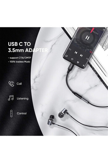 Ugreen Audio Adapter Ugreen, Type-C to 3.5mm Jack Converter, Black, 70858