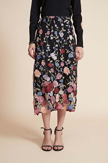 Yola Embroidered Midi Skirt