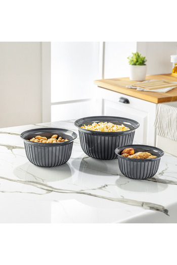 Stile Cucina 3-Piece Economical Linea Round Bowl Set Anthracite 3X (1 Liter- 2 Liter- 3 Liter)