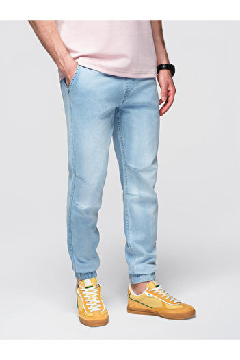 OMBRE Men's JOGGERS denim pants with wash effect - light blue V1 OM-PADJ-0267 M