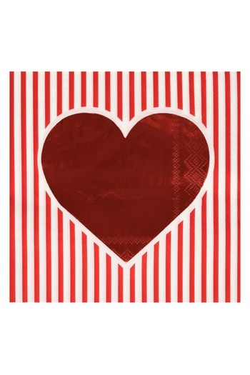 SHOPIENS Set 20 napkins Shopiens®, two absorbent layers, white with red stripes and red heart, 33 x 33 cm