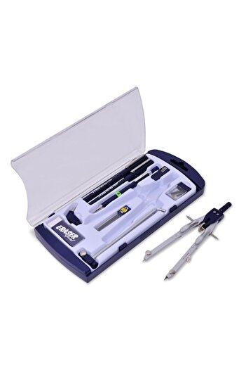 SHOPIENS Set Compas Metalic cu Roata 10 Piese Argintiu Negru cu Roller Pix Creion Mecanic Radiera Accesorii s