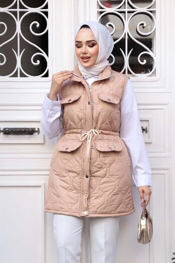 N.S NEVA STYLE Bead Detailed Biscuit Hijab Inflatable Vest 80321Bs