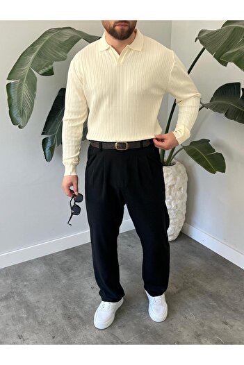HAWKKİNG Men's Oversize Polo Neck Knit Sweater