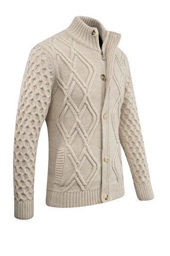 Çizgi Triko Men's Thick Knitwear Cardigan Classic Fit with Buttons and Zippered Pockets - 5248m