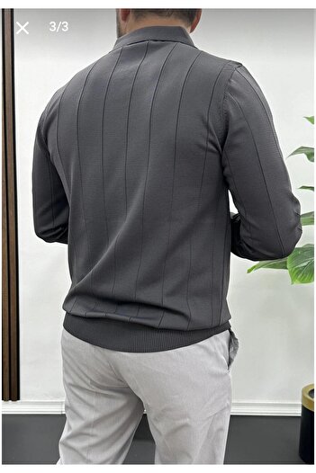 LİBASSİNİ Men's Half Zip Polo Neck Seasonal Sweater Anthracite