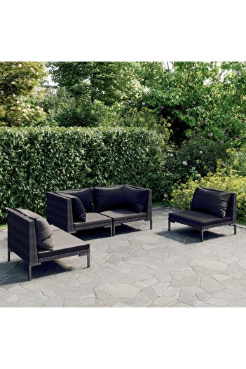 vidaxl 4 Piece Garden Lounge Set with Cushions Poly Rattan Dark Grey