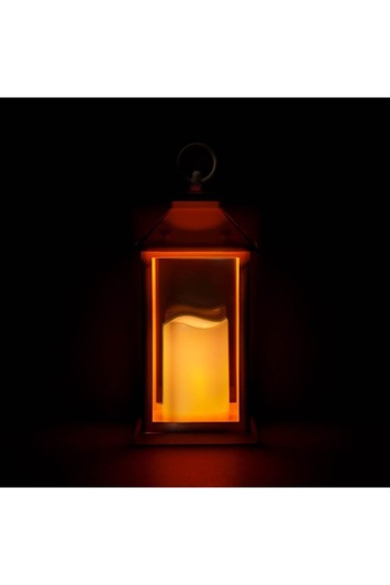 SHOPIENS Felinar decorativ suspendat alb brushed Shopiens® cu Lumanare LED, 14 x 14 x 30 cm