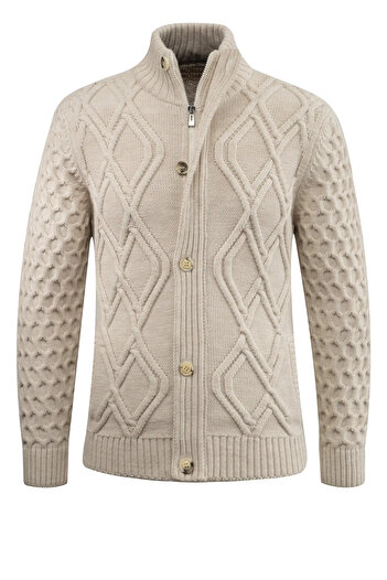 Çizgi Triko Men's Thick Knitwear Cardigan Classic Fit with Buttons and Zippered Pockets - 5248m