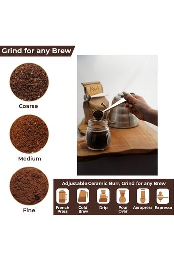 Saharaz Manual Coffee Grinder Set with Adjustable Grind, 2 Glass Jars, Cleaning Brush, Spoon Bag Clip