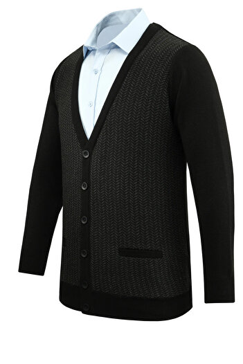 Çizgi Triko Men's Buttoned Cardigan with Pockets Patterned Steel Knit Classic Fit - 5212m