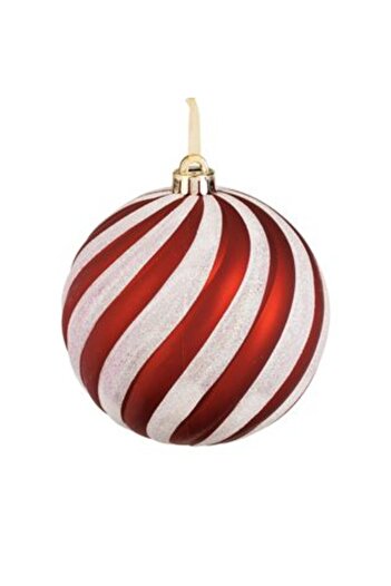 Jumbo Christmas Tree Ornament Red Globe with White Stripes Candy Ø20 cm