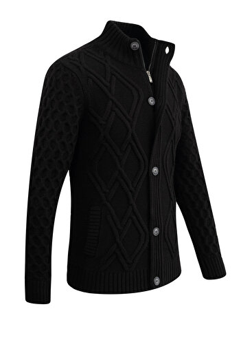 Çizgi Triko Men's Thick Knitwear Cardigan Classic Fit with Buttons and Zippered Pockets - 5248m