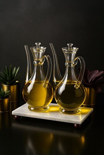 Reoona Borosilicate Glass Glorry Oil Container with Marble Stand 700 Ml+700 ml