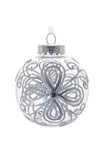 Jumbo Ornament de Crăciun pentru brad, glob transparent cu modele argintii Ø8 cm