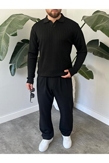 HAWKKİNG Men's Oversize Polo Neck Knit Sweater