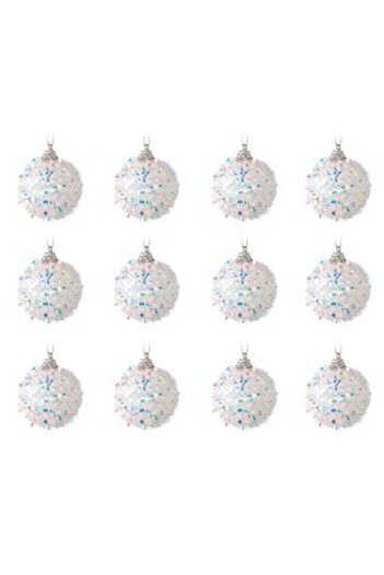 Jumbo Set Christmas Globes White Tinsel Holographic Ø5 cm - 12 pcs