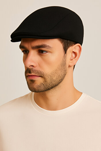 ZERAMİNE Men's London Classic Cap Hat – Wool Flat Cap - Black