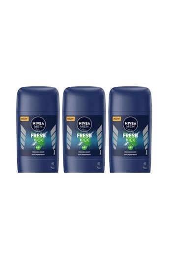 NIVEA Set 3 x Deodorant Stick Men 50ml, Fresh Kick, Anti-white marks, revitalizing, long-lasting fre