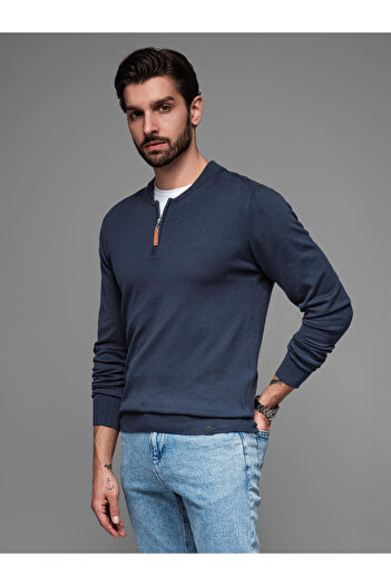 OMBRE Men's sweater with viscose and spread neckline - navy blue V4 OM-SWZS-0124 S