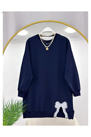YEDİLALE Bow Detail Zero Neck Combed Cotton Tunic