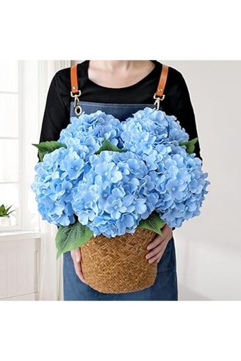 Generic JINWOE Blue Flowers Hydrangea Artificial Flowers, 5Pcs 20Inch Large Lifelike Silk Artificial Hydrang
