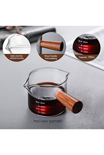 Armoni 75 ml Ahşap saplı Isıya dayanıklı Espresso ölçegi ve Sutluk Bardağı,beyaz sosluk