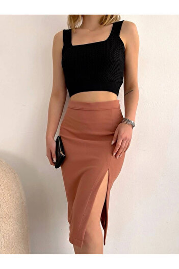 agishop Long Midi Length Slit Skirt Salmon S24907