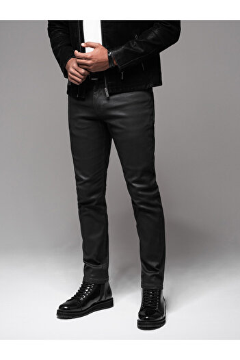 OMBRE Ανδρικό παντελόνι SLIM FIT από κερωμένο τζιν - μαύρο V3 OM-PADP-0149 S