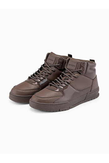 OMBRE Men's high-top sneakers shoes with shiny elements - dark brown V3 OM-FOSH-0178 45