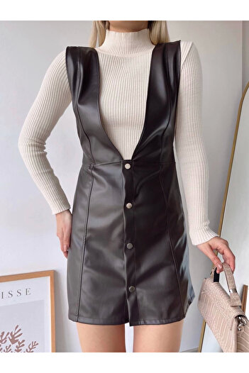 agishop Leather Gilet Dress Coffee W24796
