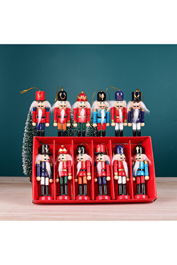 Other Christmas tree ornament set, 6 wooden nutcracker figures.