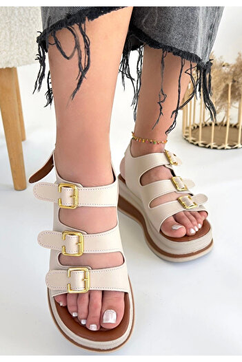 agishop Jatay Beige Skin Sandals