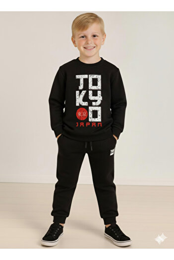 LİTTLE TORTOİSE Tokyo Japan Printed Boys' Sweatshirt Tracksuit Set