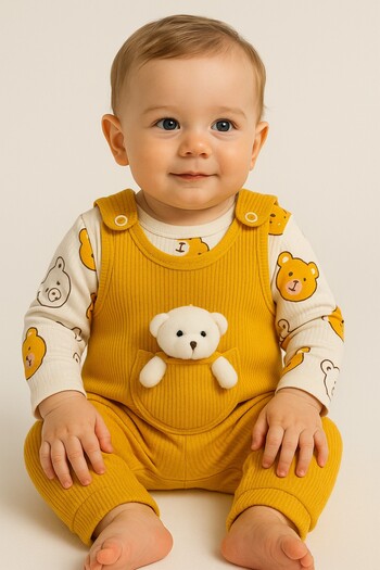 dinamik çocuk Baby Boy 2-Piece Romper Set with Teddy Bear – Bodysuit, Romper |   3-6-9 Months Baby Outfit