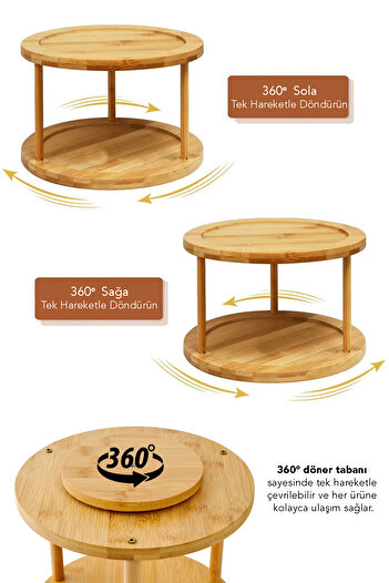 Meleni Home 2-Tier Rotatable Bamboo Serving Stand - Decorative Cake Cookie Presentation Stand Display Stand 25 cm