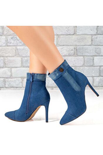 BMoD Ghete de damă din denim albastru cu toc subțire MOD10414