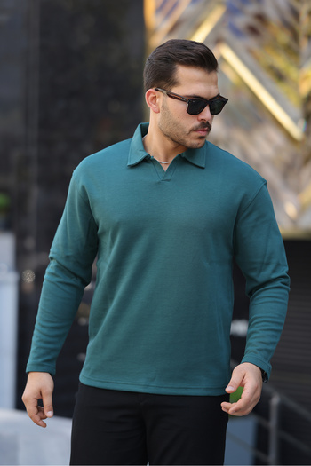 BY İMPALA MODA Men's Double Face Fabric Polo Neck Oversize Sweatshirt