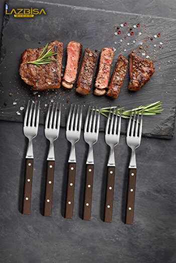 LAZBİSA Hand Craft Serisi Steak Et Yemek Çatalı Kahvaltı Çatalı 6 Lı Set Mutfak Çatal Seti HDS-70